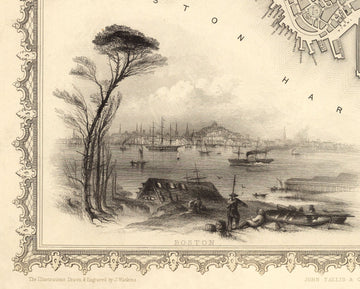 Alte Karte von Boston, Massachusetts im Jahr 1851 von Tallis & Rapkin